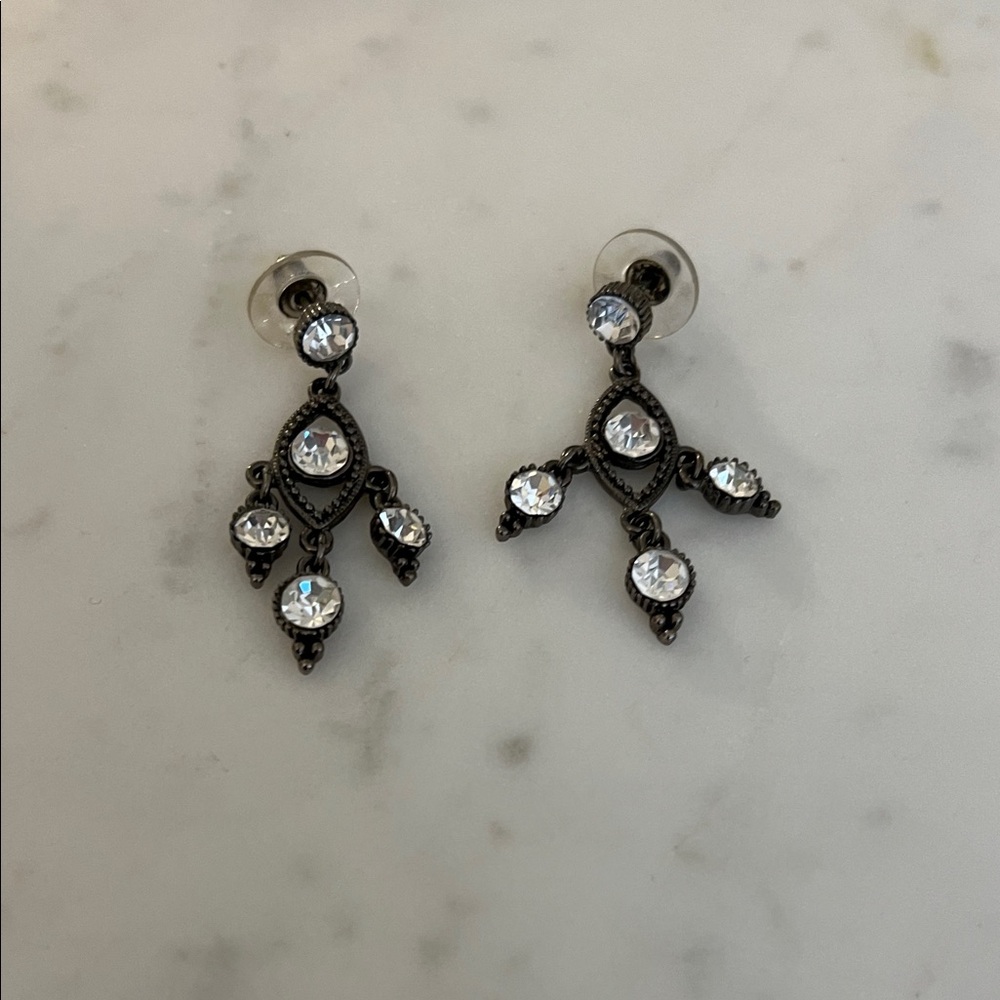 Crystal Drop Chandelier Earrings - Black Metal
